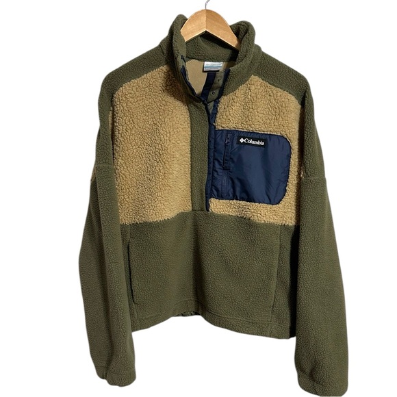 COLUMBIA Lodge Sherpa Relaxed Fit Stone Green Beach Sweatshirt Pullover Top - Picture 4 of 15